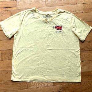 Keith Haring Graphic T-Shirt | Size L | Yellow with Red Dog Design | Modern Art
